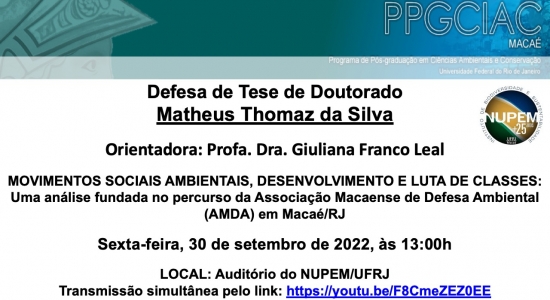 28ª Defesa de Doutorado do PPG-CiAC: Matheus Thomaz da Silva