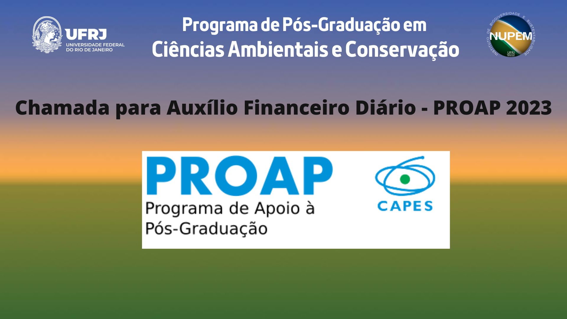 Chamada para Auxílio Financeiro Diário Programa de Apoio à Pós Graduação PROAP 2023